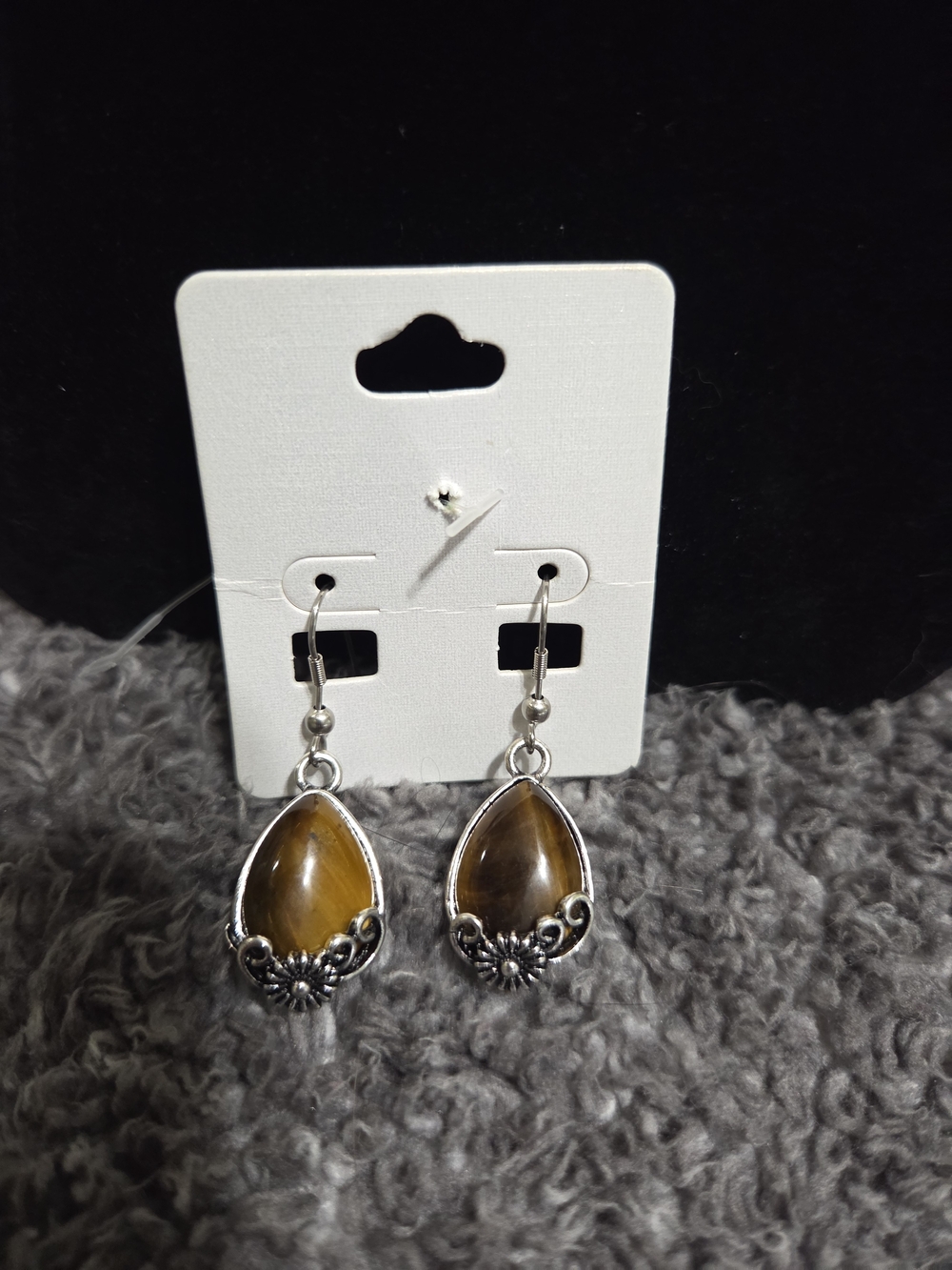 Teardrop Tiger's Eye Dangle Earrings - Brown